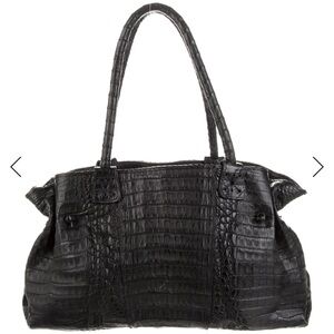 Carlos Falchi Black Caiman Alligator Tote Bag #127 pb/br